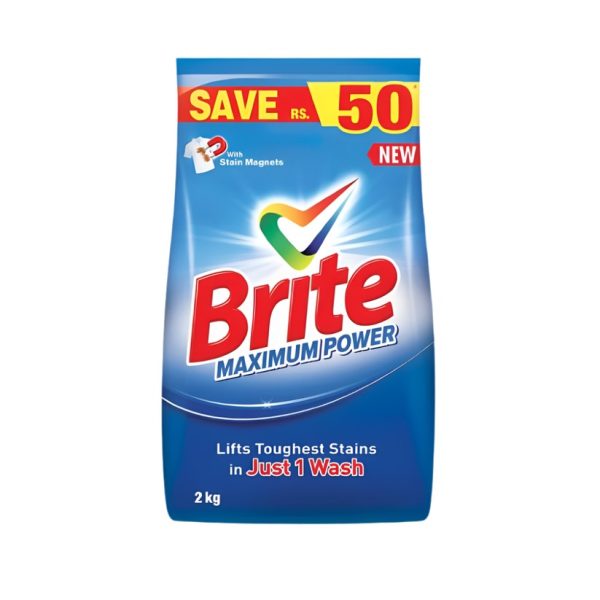 Brite Washing Powder Maximum Power (برائٹ واشنگ پاؤڈر میکسی مم پاور)-2 kilo Promo Pack