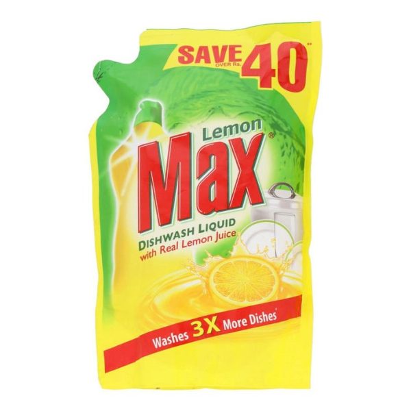 Lemon Max Dishwash Liquid Lemon Pouch (میکس ڈِش واش لیکوئڈ لیموں پاؤچ)-450 ML