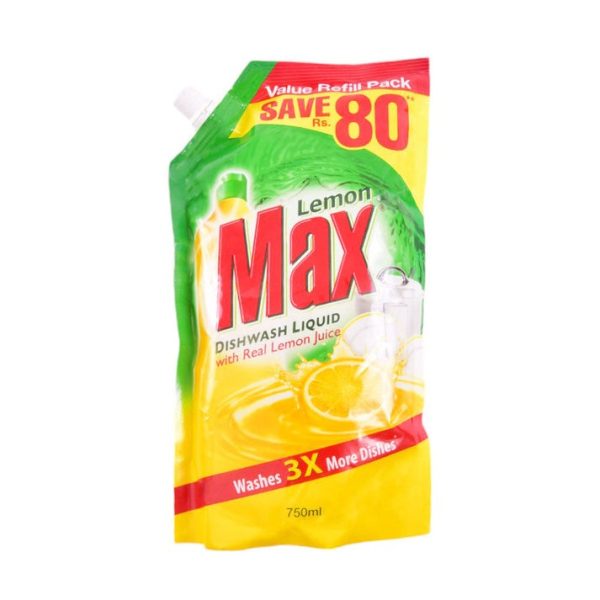 Lemon Max Dishwash Liquid Lemon Pouch (لیمن میکس ڈش واش لیکوئڈ لیموں پاؤچ)-750 ML