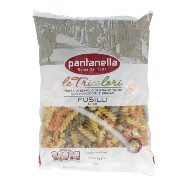 Pantanella Pasta Fusilli Tricolor (پانتانیلا پاسٹا فیوسیلی ٹرائی کلر)-No. 58, 500 Gram